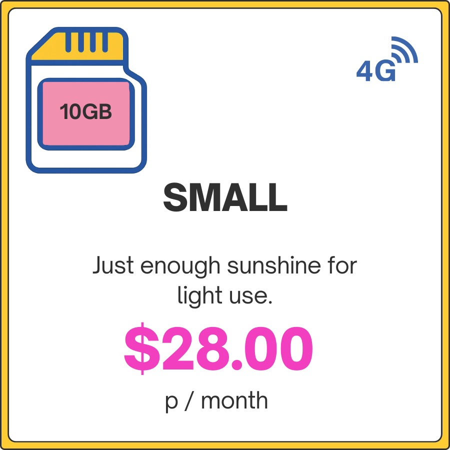 10GB data plan advertisement with 4G symbol, price, and description on a white background.
